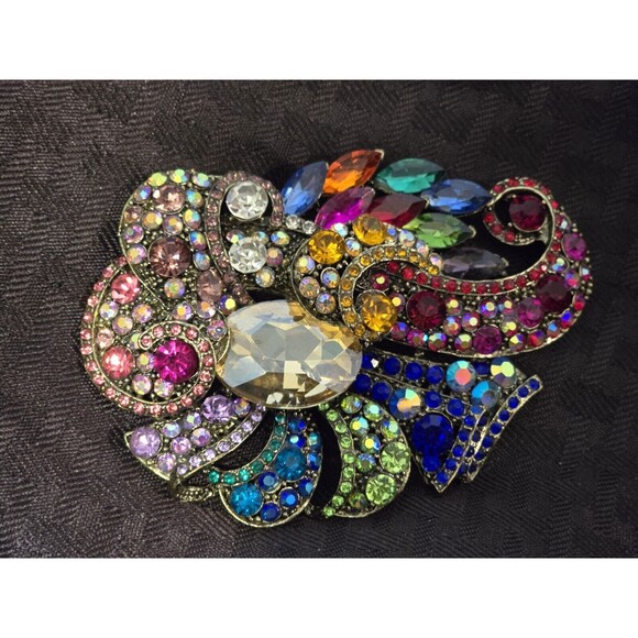 Vintage Large Multicolored Rhinestone Decorative Statement Brooch- Rare... - Picture 2 of 6